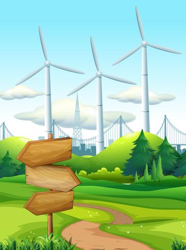 Scene with turbines in the field vector