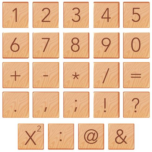 Número y el icono de matemáticas en el bloque de madera vector