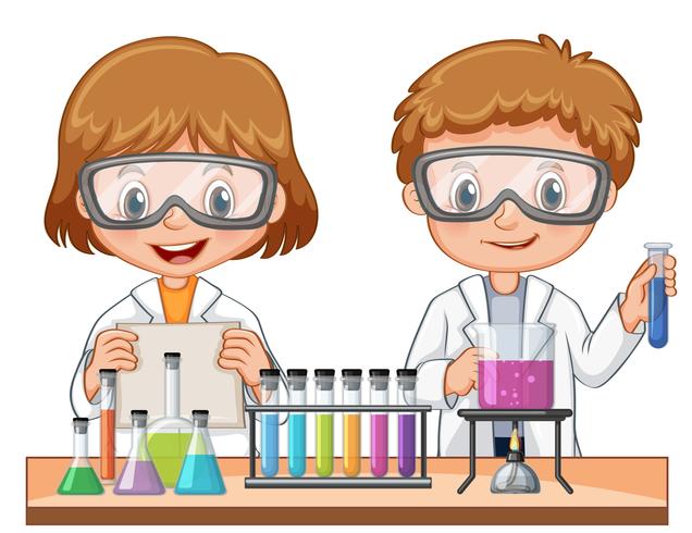 Menina e menino fazendo experimento científico - Download Vetores ...