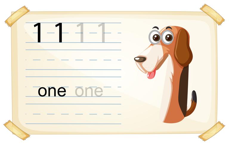 Dog one number worksheet vector