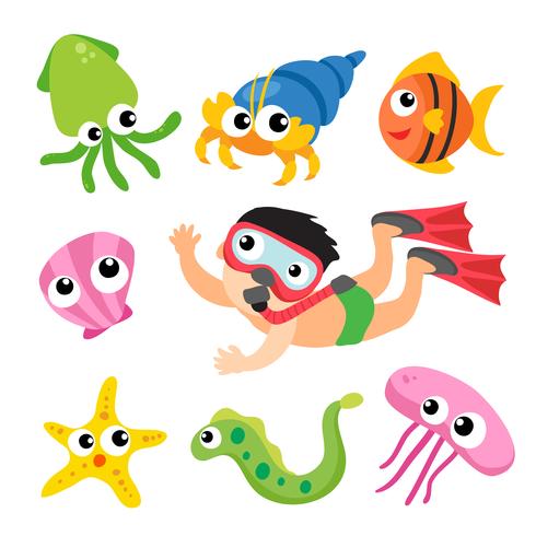 ocean animals collection design vector