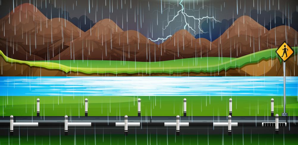 Background scene with rain on the road vector