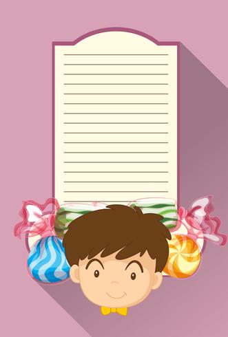 Plantilla de papel con niño y dulces. vector