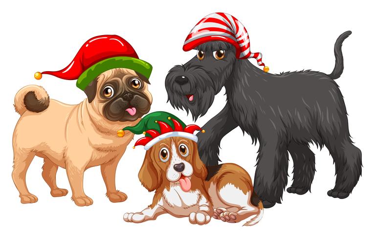 Tema de Navidad con perros con sombreros de Navidad vector