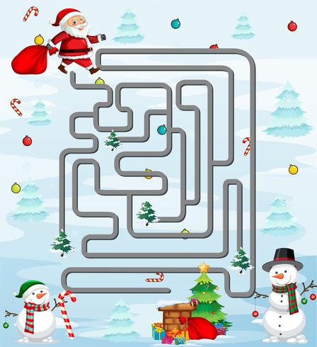 Plantilla de juego de Santa en laberinto vector