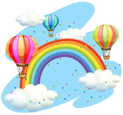 Globos volando sobre el arcoiris vector