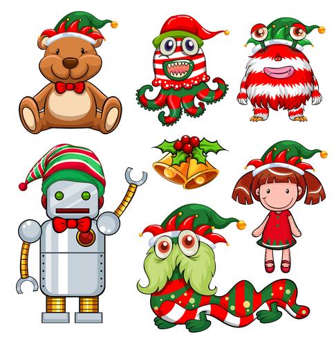 Tema de Navidad con juguetes en sombrero de fiesta vector
