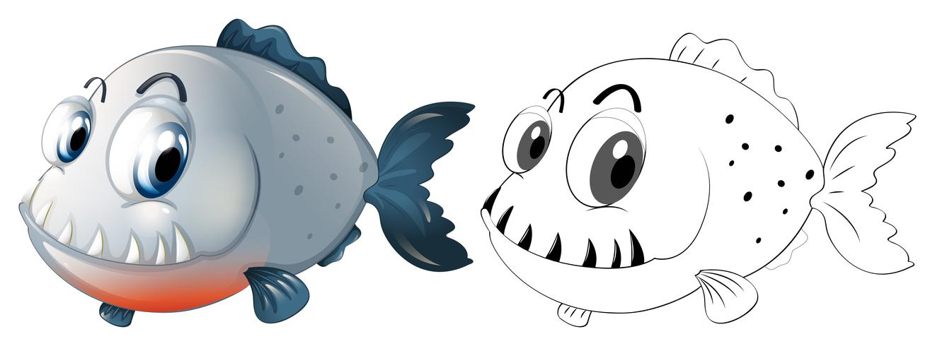 Drafting animal for piranha fish vector