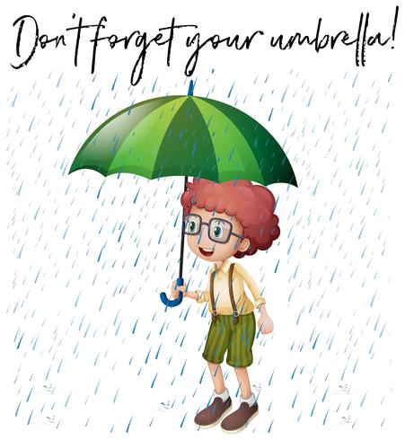 Boy with green umbrella and phrase don't forget your umbrella vector