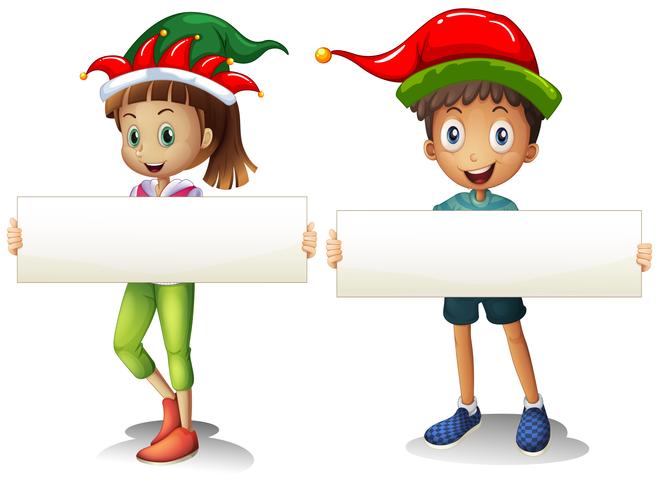 Boy and girl holding blank signs vector