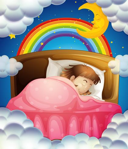 Bedtime with girl sleeping in bed vector