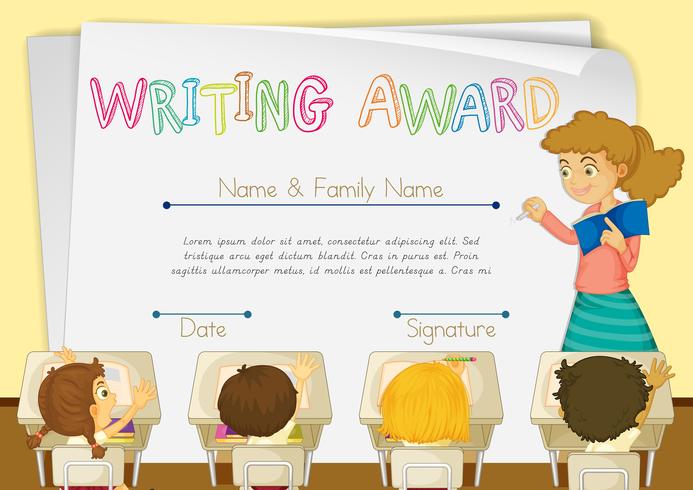 Certificate template for writing award vector