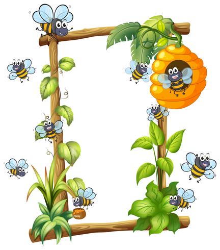 Bee on wooden frame vector