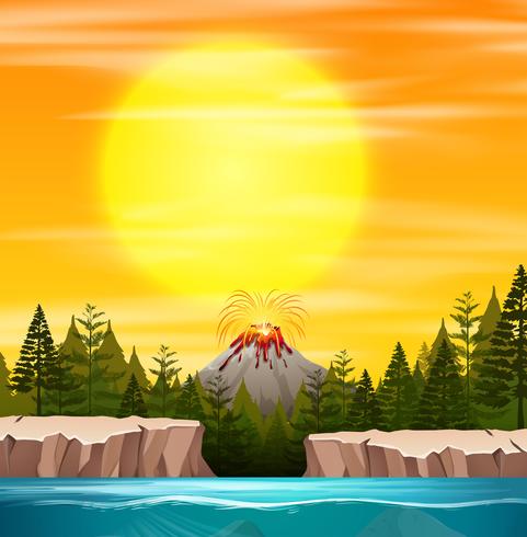 A nature sunset scene vector