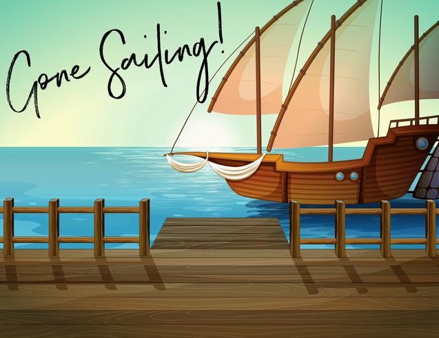Ship at pier with phrase gone sailing vector