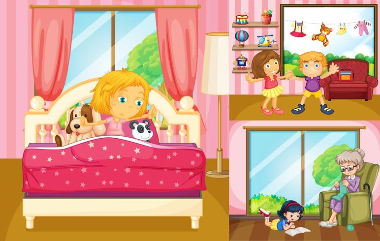 Kids doing different activities at home vector