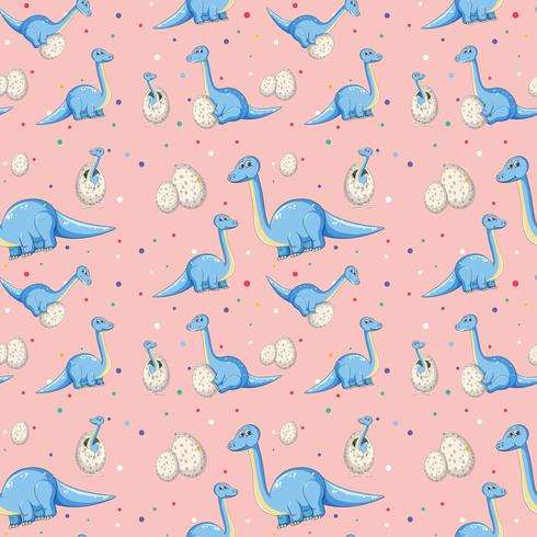 Blue dinosaur on seamless pattern vector