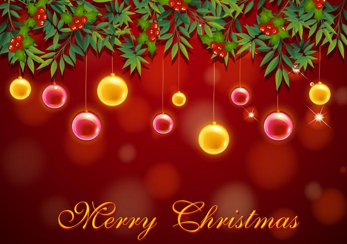 Christmas card template with red and yellow balls vector