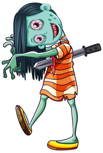 Creepy Zombie girl white background vector