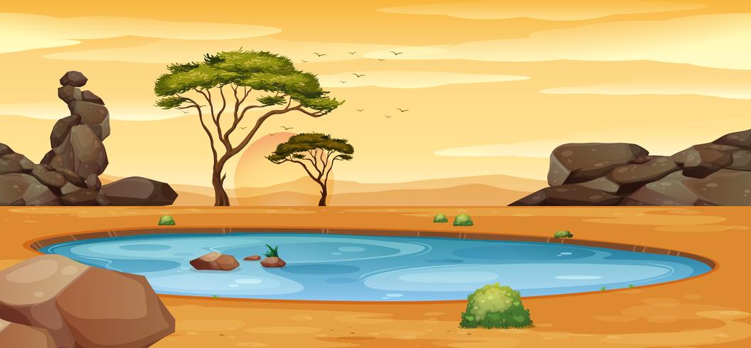 Scene with water hole on the ground vector