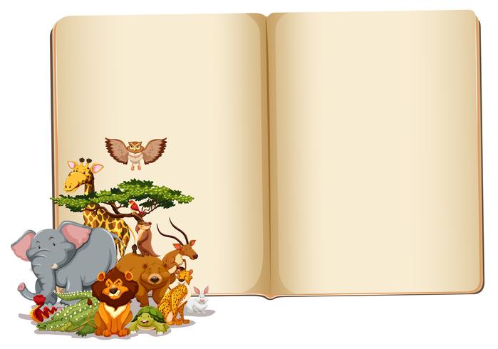 Conjunto de animales con libro en blanco. vector