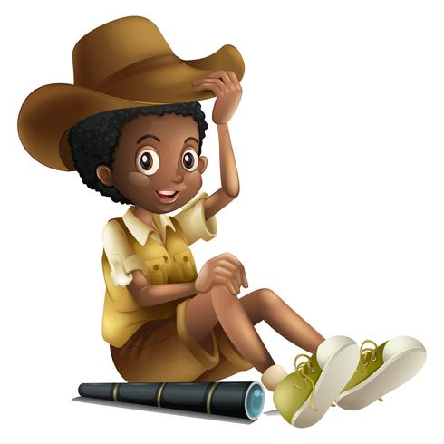 African american boy in safari outfit with telescope vector