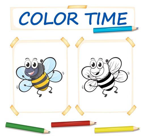 Coloring template with bee flying vector