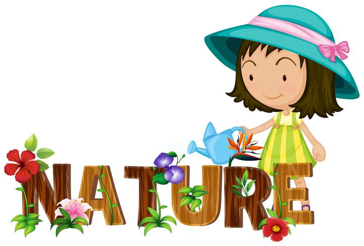 Nature theme with girl watering flowers vector