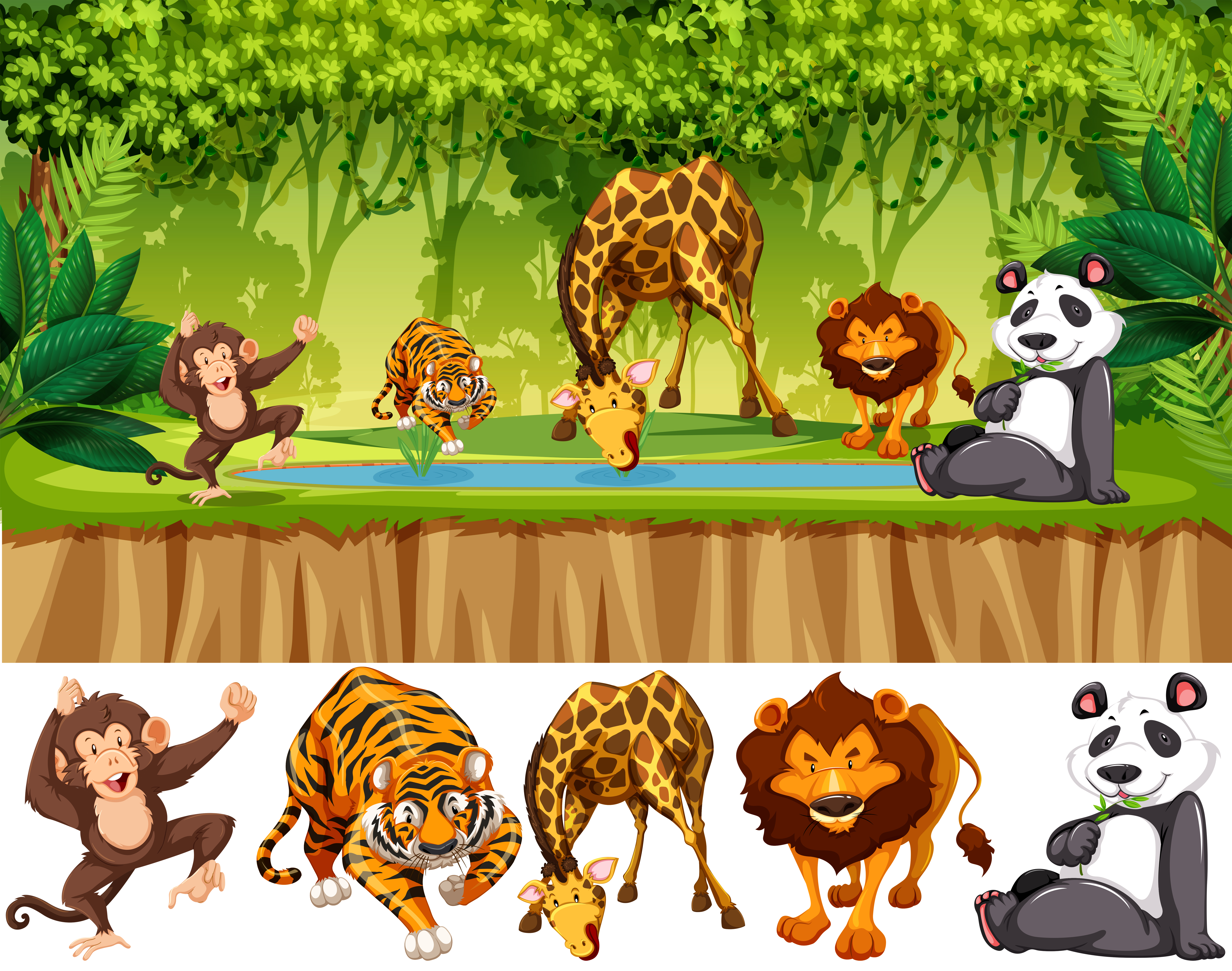 Wild animal in jungle 446081 Vector Art at Vecteezy