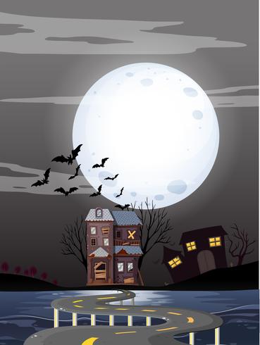 Haunted houses on fullmoon night vector