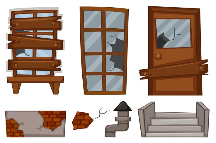 Puertas y ventanas rotas en blanco vector