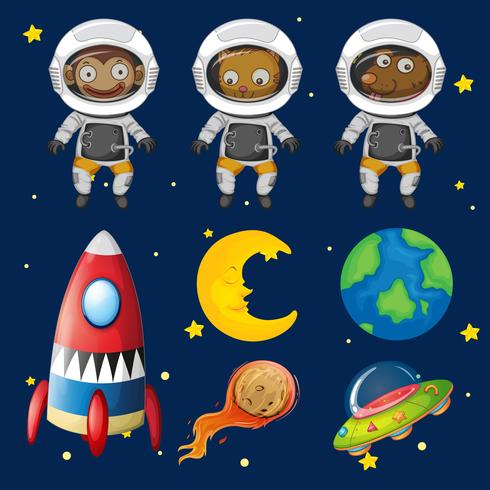 Set of space animals element vector