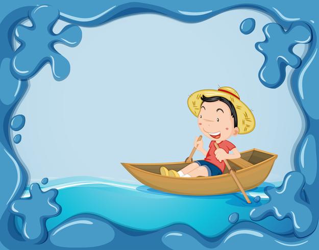 Frame template with boy rowing boat vector