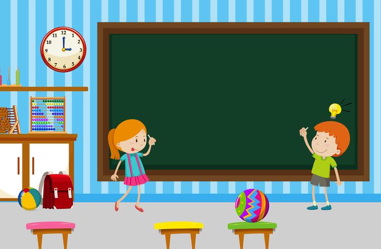 Boy and girl writing on blackboard in classroom vector