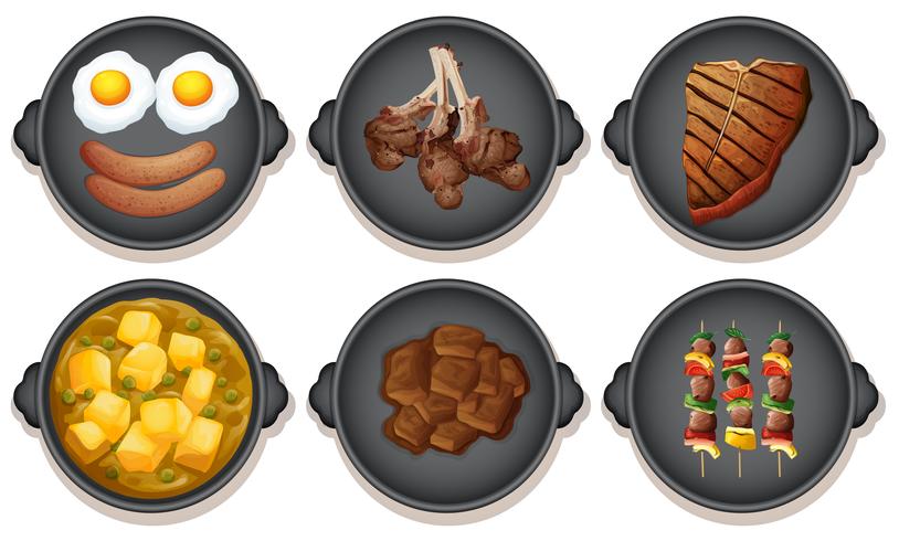 Un conjunto de comida en Hotplate vector