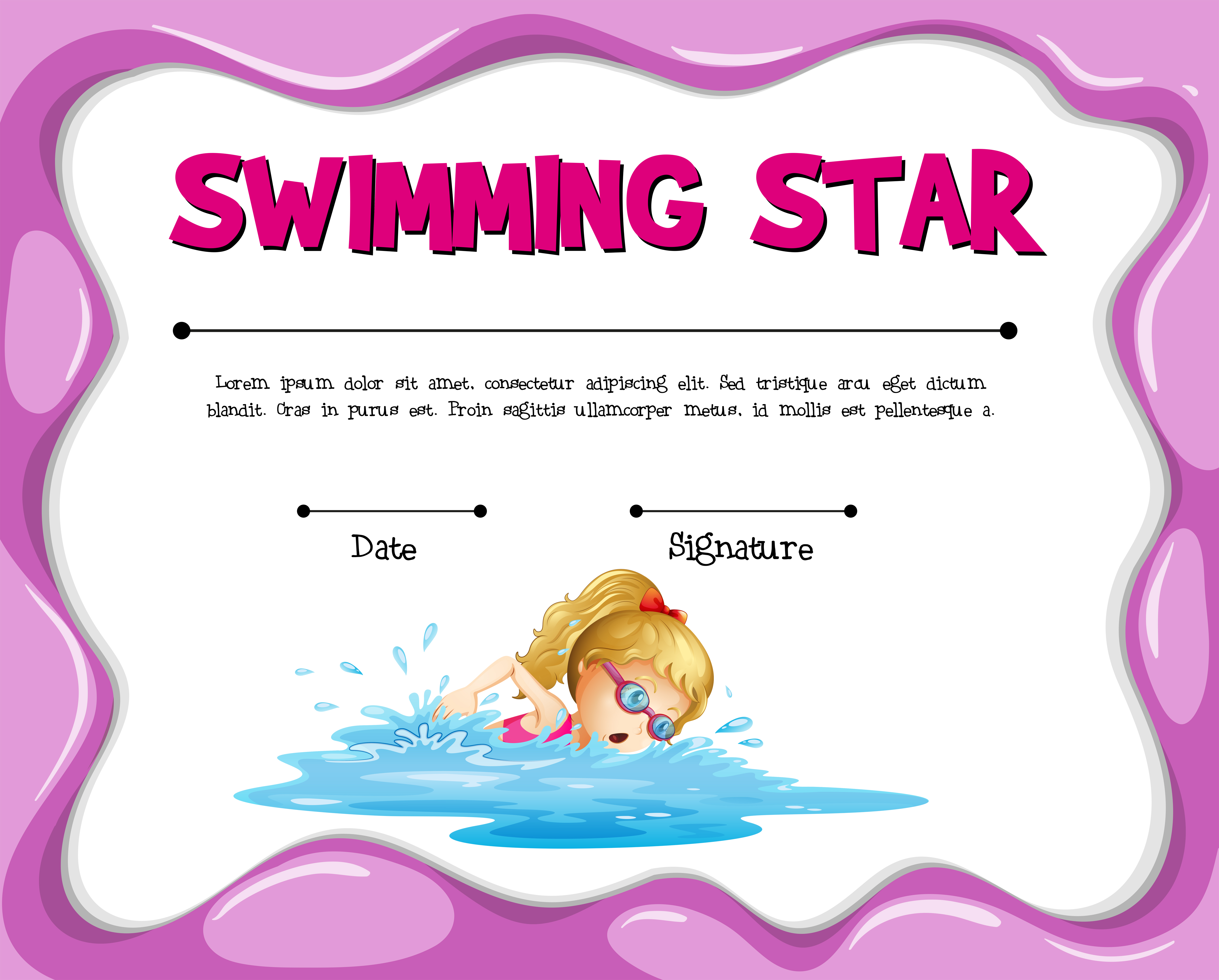 Swimming Star Certificate Template With Girl Swimming 446117 Vector Art