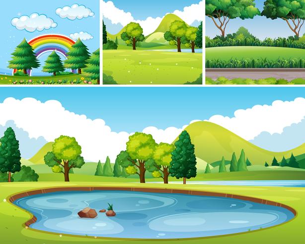 Four scenes of park at day time vector