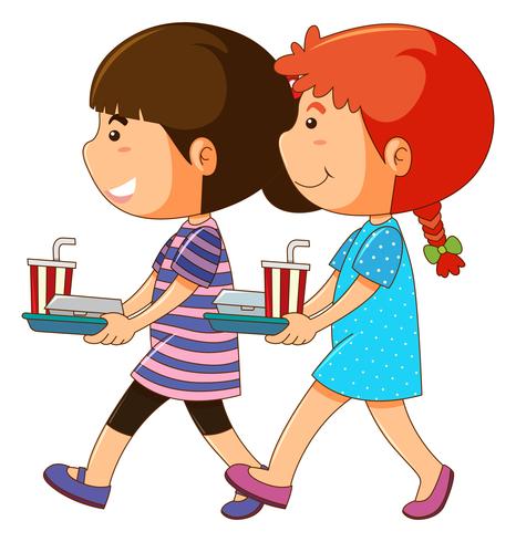 Two kids with food tray vector