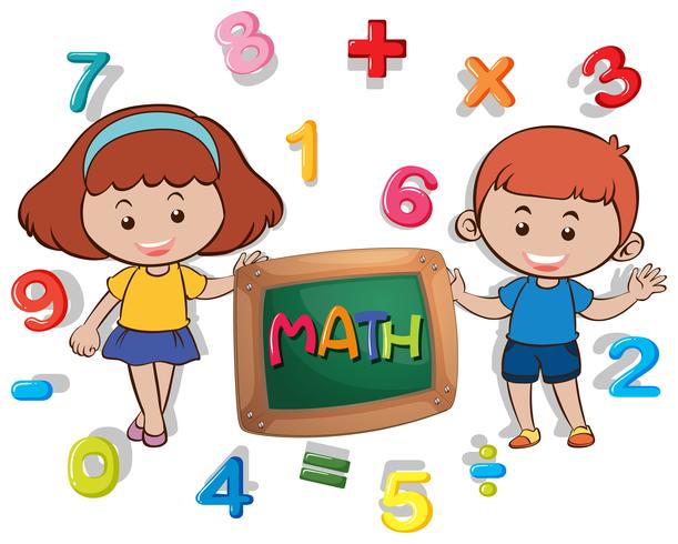 Boy and girl with many numbers vector