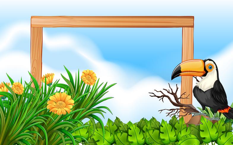 Toucan wood frame background vector