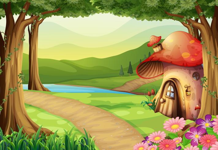 Mushroom house in the woods vector