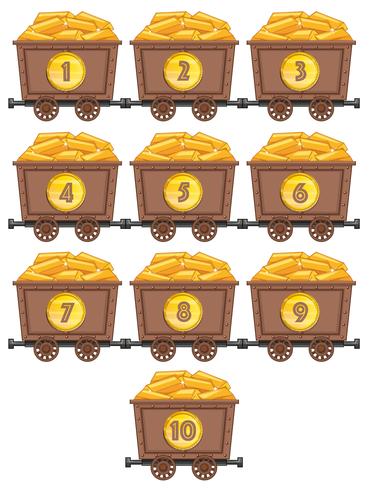 Counting numbers with gold in mining carts vector