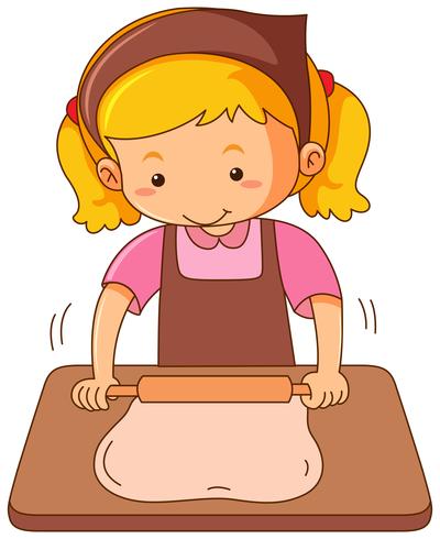 Girl with rollingpin baking dough vector