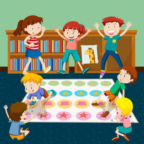 Niños jugando al tornado en la habitación. vector