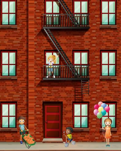 Apartment building with many kids vector