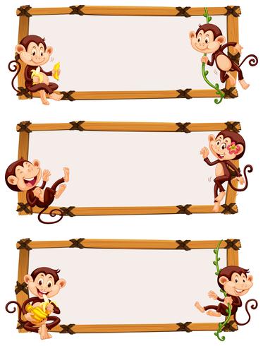 Three borders with cute monkeys vector