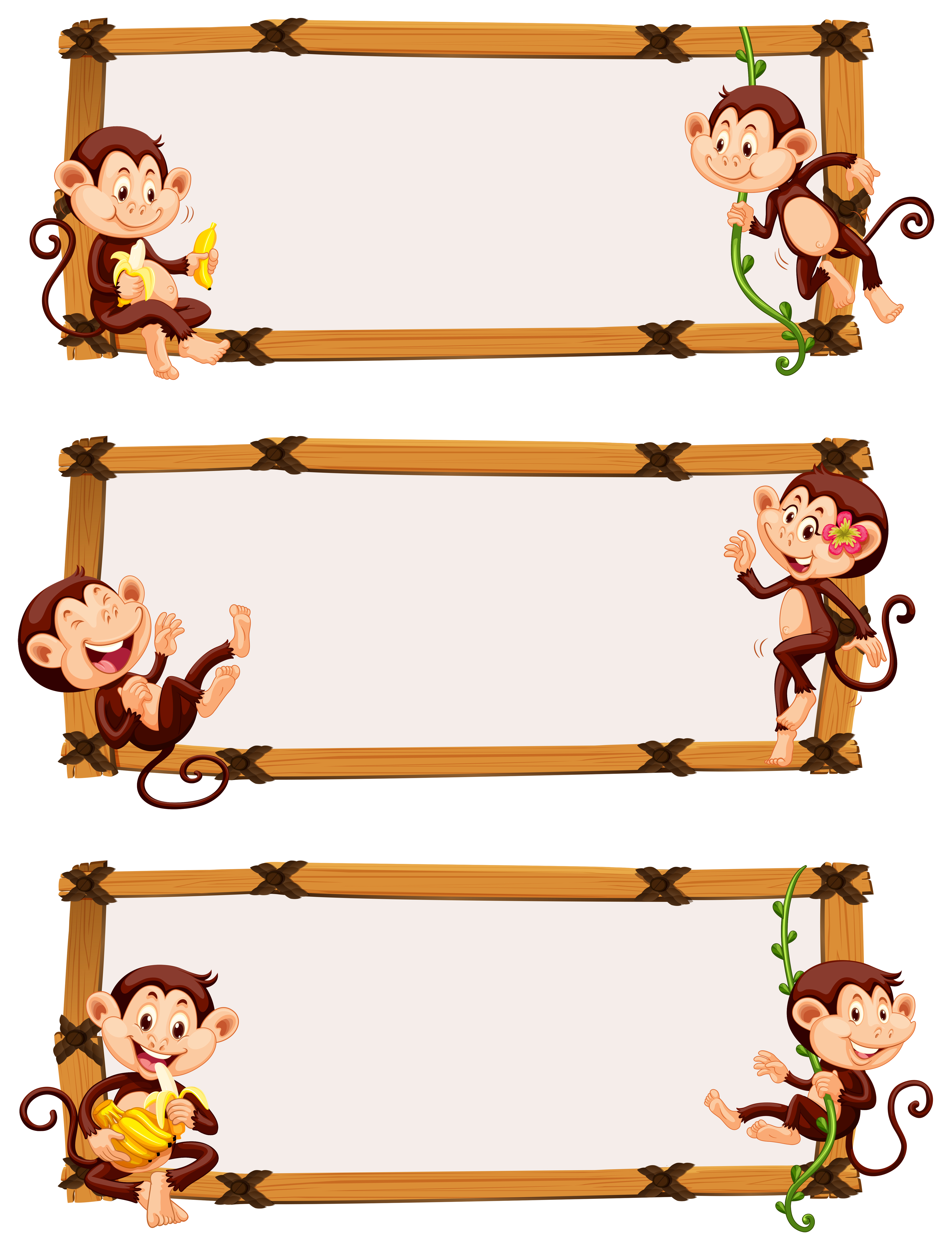 Download Three borders with cute monkeys - Download Free Vectors ...