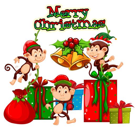 Christmas theme with monkeys and presents vector