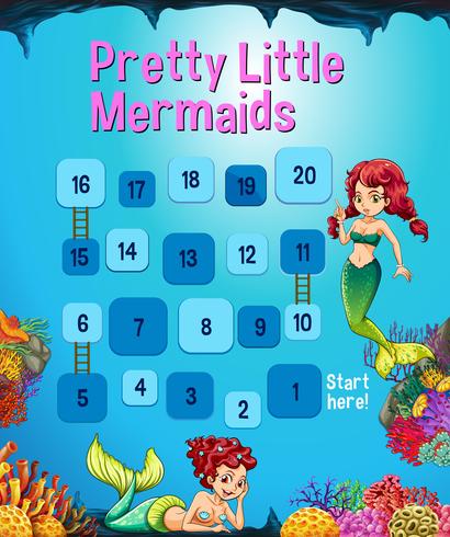 Boardgame template with mermaid in the ocean vector