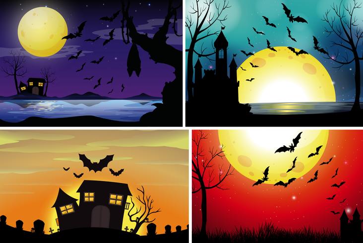 Four background scenes with fullmoon at night vector